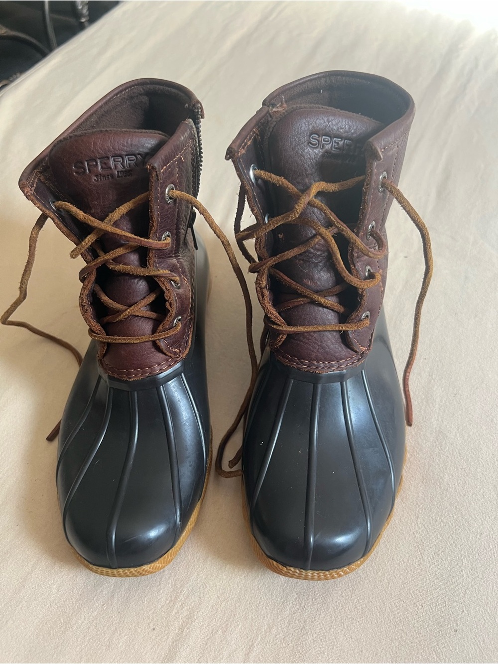 Sperry Brown Leather and Black Rubber Duck Booties